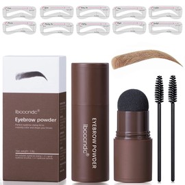 Sello De Cejas, EyeBrow Stamp Kit, Kit de Plantillas para Sellos Para Cejas Reutilizables, 10 Plantillas De Cejas, 2Pinceles Para Cejas, Lápiz de Sombra de LÍnea de Cabello de Larga Duración (Marrón Claro)