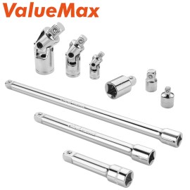 VALUEMAX 9PC Socket Accessory Set 3/8" Dr Extension Bar 1/4" 3/8" 1/2" Dr Joints