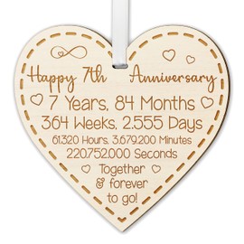 Happy 7th Anniversary Gift for Couples 7th Wedding Anniversary Gifts for Him Her Wedding Present for Husband 7 Years Celebration Keepsake Wooden Heart Plaque for Wife Spouse Partner