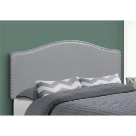 Monarch Specialties 6011Q, Queen, Bedroom, Upholstered, Pu, Grey, Transitional Bed Size Leather-Look Headboard