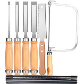 Lanties 6 Pcs Professional Woodworking Tools Set 4 Piece Wood Chisel Bevel Edge Chisel Set 1/4", 1/2", 3/4" and 1" 6-inch Woodworking Saw Flexible Double-edge Blade 17/11 Tpi Protouch Coping Saw