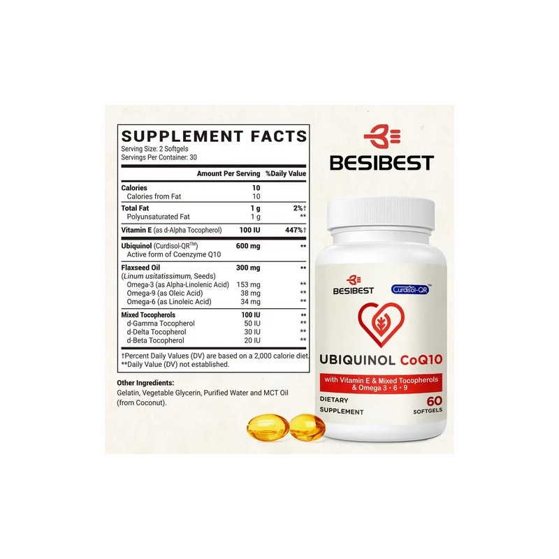 Besibest Ubiquinol Coq10 600 Mg Softgels Omega 3-6-9