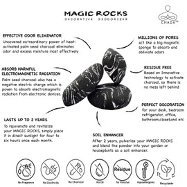 Chada Magic Rocks: Charcoal Air Freshener, No Chemicals,100% Activated Tropical Charcoal, Fragrance-Free Deodorizer, Natural Room Odor Eliminator, Neutralizer,Absorb Smoke Smell,1x180g