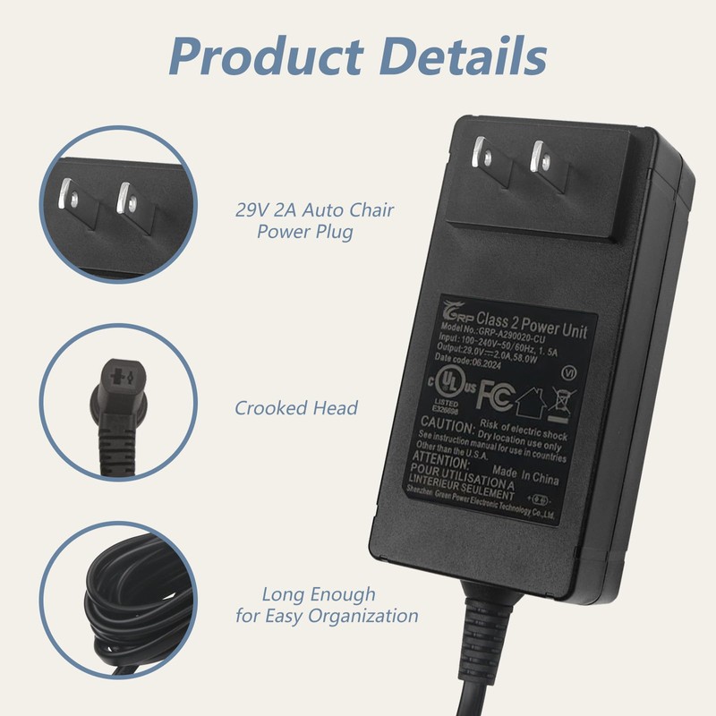 YXQZH Recliner Power Supply, 29V 2A Adaptor for Okin Lift