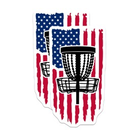 (2 Pack) Patriotic Disc Golf Basket Stickers - USA Flag Stickers - Disc Golf Accessories for Players - 5" On Longest Side - Sticks to Smooth Flat Surfaces - Made in USA - BMCS3977