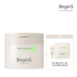 비긴스 바이 정샘물 포어 클리어 패드 + 포어클리어 패드2매) + 포어 퍼펙팅 세럼 5ml Begins by Jeong Saem Mool Pore Clear Pad + Pore Clear Pad (2 sheets) + Pore Perfecting Serum 5ml