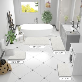 OLANLY Bathroom Rugs 36x24, Extra Soft Absorbent Chenille Bath Rugs, Rubber Backing Quick Dry, Machine Washable Bath Mats for Bathroom Floor, Tub and Shower, Home Decor Accessories, Ivory