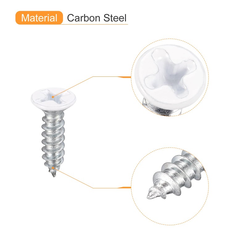 sourcing map 100pcs ST3.5x15mm White Flat Head Phillips Self-Tapping Screws