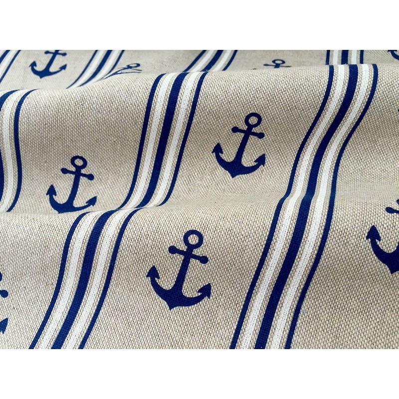 Marine Anchor Stripe Print Fabric - Curtain Upholstery Material -