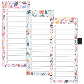 3 Pack Magnetic Shopping List Pad for Fridge, 150 Tear Off Sheets 21.4 x 8.8cm Magnet Notepad Grocery List Flowers Theme Magnetic Notepads(Blue Flowers+Pink Flowers+Yellow Flowers)
