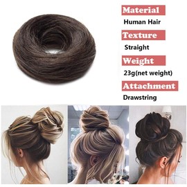 Hair Bun Scrunchy Scrunchie Updo Real Remy Human Hair Extensions Donut （#02 Dark Brown）
