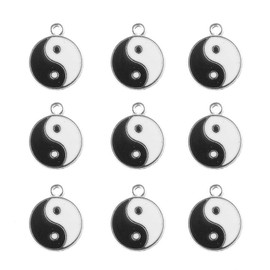 Wixine 20Pcs Black/White Enamel Tai Chi Yin Yang Ba Gua Charms Pendant Beads