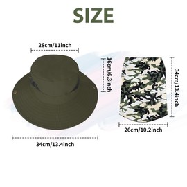 OPUHOHR UV Protection 50 Sun Hat and Multifunctional Cloth Mouth Guard Kits, Outdoor Fishing Hat Bush Hat with Bandana Mouth Guard, Safari Hat UV Protection for Fishing, Hiking, Camping, Green
