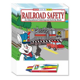 ZOCO - Railroad Safety - Educational Coloring Books (50 Bulk Pack, With Crayons) - Trains & Rail Road Crossing Awareness Handout - Fun Activities for Kids