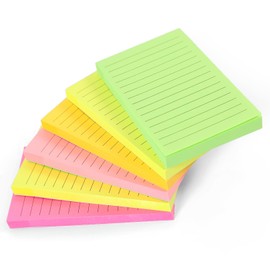 Evergreen Goods 6 Pack Neon Lined Sticky Notes Removable 100 Sheets per Pad (76 x 127mm) Perfect for Study, Office and Organized Notes with Extra Writing Space