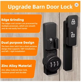 Toolzia Sliding Barn Door Lock - 3-Digit Combination Deadbolt