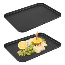 2‑Pack Black Non‑Slip Rectangular Plastic Food Serving Trays 12.2×8.9in