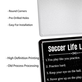 Vintage Soccer Life Lessons Metal Tin Sign Soccer Sport Inspirational Quotes Signs Soccer Art Poster Decor for Boys Room Bedroom Garage Office 8x12 Inch