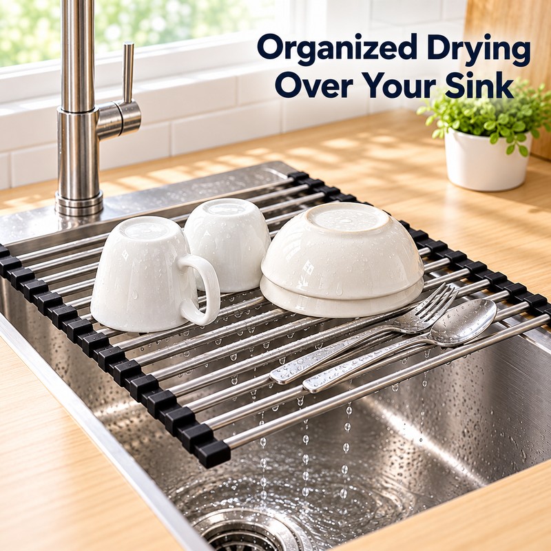 Stainless Steel Dish Drying Rack for Kitchen Sink – Drainage