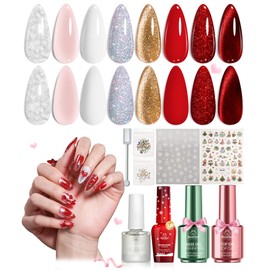 Beetles Gel Nail Polish Set - 8 Holiday Colors Gel Nail Gift Box with Base&Top Coat, Red Cat Eye White Gold Silver Nude Nail Kit, Uv Led DIY Salon Manicure Kit Beauty Gifts for Women