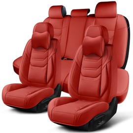 TIEHESYT Martha Red Car Seat Covers Full Set, Breathable Leather Automotive Front and Rear Seat Covers & Headrest for Comfortable Driving, Universal Auto Interior Fit for Most Kinds of Vehicles, Cars