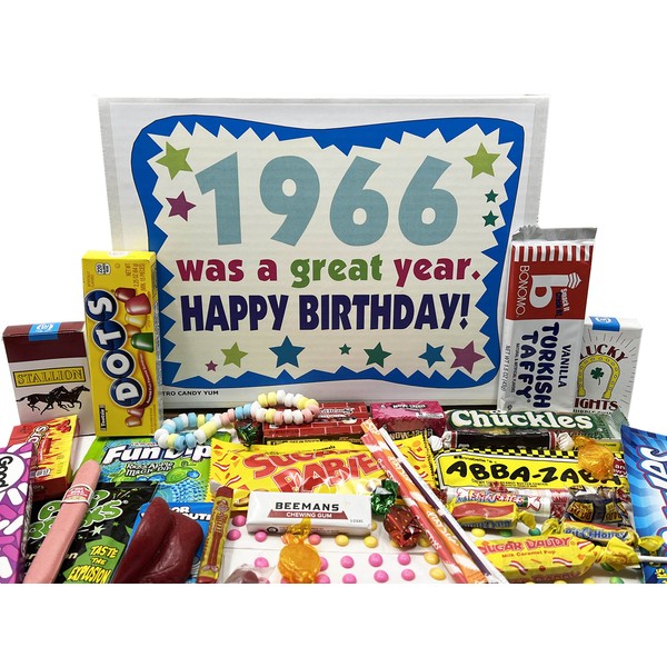 RETRO CANDY YUM ~ 1966 58th Birthday Gift Box Nostalgic Candy Assortment from Childhood for 58 Year Old Man or Woman Born 1966