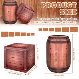 10 Pcs Western Cowboy Decorations Box Pirate Barrel Decoration Include 6 Imitation Wooden Box 4 Barrel Cardboard Rustic Western Photo Booth Props for Farmhouse Theme Party Decorations Supplies