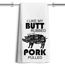 LUKIPOM Funny Kitchen Towels, Gifts for BBQ Lovers, Funny Dish Towels with Sayings, Funny BBQ Quotes Decorative Hand Towels, Grilling Gifts for Women Men, Funny Kitchen Decor, 16x24 Inches