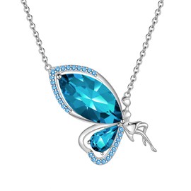 Butterfly Fairy Pendant Necklace with Woman 925 Sterling Silver Elegant Angel Birthstone Crystal Necklace Jewellery Christmas Anniversary Birthday Gift for Wife Daughter Mother DP0371, Cubic Zirconia