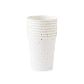 Sugar Paper Disposable Paper Cups, Party Supplies, Gold Dot Design, 8 Pack, 8 oz, Hot and Cold Drinks, Ideal for Celebrations and Events