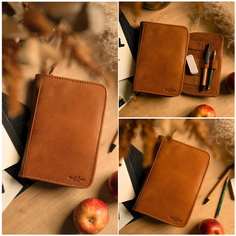 Gusti Yannick Leather Pencil Case for Men and Women, brown,