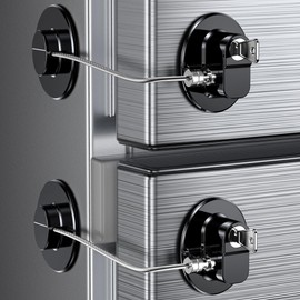 2 Pack Refrigerator Lock with Sticky Adhesive Pads, Child Proof Refrigerator/Fridge/Freezer Door Lock for Toddlers and Kids, Baby Safety Locks for RV Refrigerator, Cabinets and Drawers, Oven (Patent)