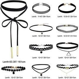 CYWQ 10 Pcs Black Choker Necklace Gothic Tattoo Lace Necklace for Women Girl Classic Velvet Stretch Decorations for Party