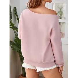 RoseSeek Women's Off The Shoulder Sweatshirts Tops Long Sleeve Pullover Tops Trendy Comfy Fall Outfits Pure Pink L