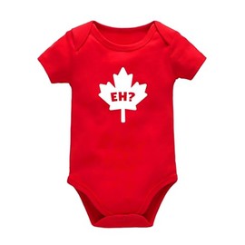 Eh Canada Baby Bodysuit, Custom Handmade Canada Day Maple Leaf Baby Bodysuit (12M, Short Sleeve, Red)