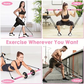 Hot Pilates Bar Kit with Ab Roller, Adjustable 3-Section Pilates Bar with 6 Resistance Bands for Women/Men, Portable Yoga Pilates Bar for Home Gym Full Body Shaping Visit the RINREA Store