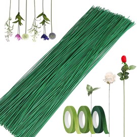 Pack of 100 Flower Wire, Flower Stem Wire, Green, Floristry Wire, 30 cm Long, Floristry Wire, Green, Flower Stem Wire, 18 Gauge, for Making Flower Crafts, Flower Bouquets