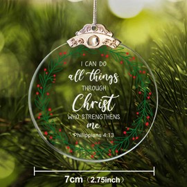 I Can Do All Things Through Christ Who Strengthens Me: Philippians 4:13 Christmas Crystal Ornament, Inspirational Christian Religious Christmas Ornament Decoration, 2.75" Round Crystal Ornament