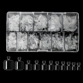 Pack of 504 False Toenails Kit, Artificial Toenails, Tips Toenails Artificial Kit, Full Cover Acrylic Artificial Toenail Tips, for Women and Women, Nail Art, DIY Girls, 11 Sizes with Box