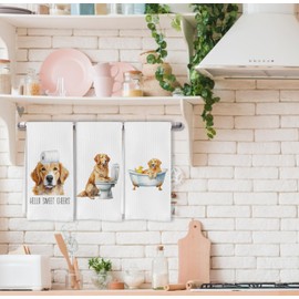 IWXYI Funny Golden Retriever Kitchen Towel,Golden Retriever Hand Towels for Kitchen Set of 3,Golden Retriever Gifts for Dog Lover,Golden Retriever Dog Gifts, 16 X 24 Inches