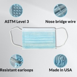 ASTM Level 3 Small Face Masks for Adults 3 Layers Made in USA Disposable 50 Pieces (Light Blue)