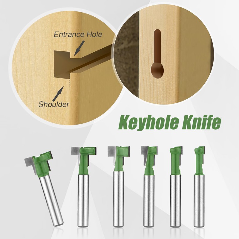 6pcs Keyhole Router Bits Set, 1/4in Shank T Slot Cutter