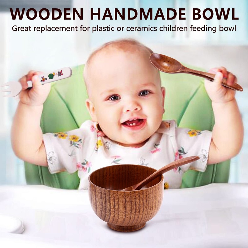 Ocnvlia 4 Pieces Wooden Handmade Bowl and Spoon for for