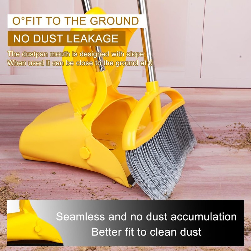 Long Handle Heavy Duty Broom and Dustpan Set, Outdoor and