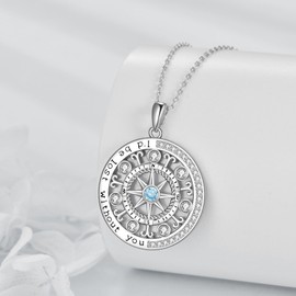 925 Sterling Silver Compass Necklace with Zodiac Graduation Gifts for Women Aries March Birthstone Constellation Jewelry
