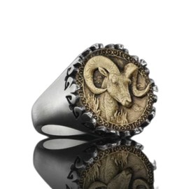 HUKQBUNX 925 sterling silver two-color zodiac lamb retro ram ring ancient two-color geometric ring fine jewelry men's domineering wedding engagement ring size 6-10, Size 6, Metal, No Gemstone