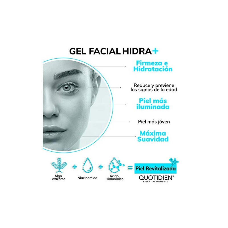 Gel Hidratante Facial Ácido Hialurónico Niacinamida Alga Wakame Ingredientes Naturales