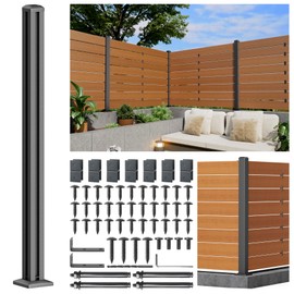 Prinfort 4FT 201 Stainless Steel Heavy Duty Fence Post for Wood Slats(Corner Post), Outdoor Ground Install Wooden Privacy Fence Panels Posts Matte Black 1Pack
