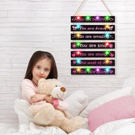 FIOBEE Girls Room Décor for Teen Girls Boys with LED Light Wall Decor for Bedroom Motivational Inspirational Wall Art Room Decoration for Kids Studyroom, 8 Kinds of Lights, Black
