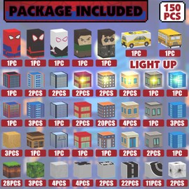 YUNGOWN 150 PCS Magnetic Blocks Building Toys Set, Spider Toys Light Up Magnetic Building Blocks for Boys Girls Ages 3+, 1 Inch Magnet Cubes STEM Sensory Construction Toy City Themes